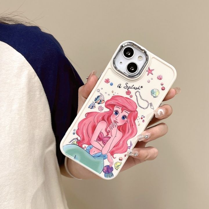 เคสโทรศัพท์มือถือ-ซิลิโคนนิ่ม-ชุบไฟฟ้า-ลายการ์ตูนเจ้าหญิงนางเงือกน่ารัก-ให้เป็นของขวัญได้-แฟชั่นสําหรับ-iphone-12-13-14