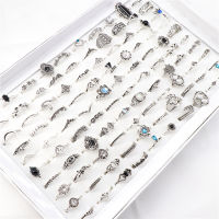 100pcsLot Bohemia Vintage Golden Silver Plated Mix Style Finger Rings For Women Gift Jewelry