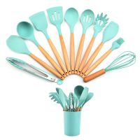 ♈♚ Schnesland Silicone Kitchen Utensils Set with Wooden Handle Spatula Turner Spoon