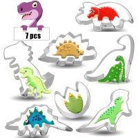 7pcs Mini Metal Cute Cookie Cutter Set Dinosaur Theme Fondant Cutter Chocolate Mold Baking Accessories Cookie Decorating Tools Bread Cake  Cookie Acce