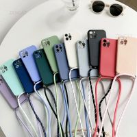 Crossbody Necklace Strap Lanyard Cord Liquid Silicone Phone Case For iphone 14 13 12 MiNi 11 Pro X XR XS Max 6 7 8 Plus SE Cover