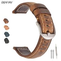 BEAFIRY Crazy Horse Calfskin Leather Watch Band 20mm 22mm 24mm Straps Watchbands Dark Brown Light brown Black Blue Green Belt