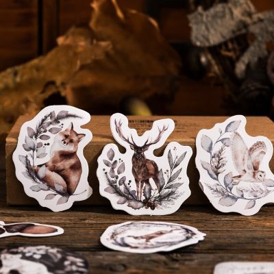 46Sheets 4CM Mini Box stickers Winter animal Fox Deer ledger Diary material decorative diverse Adhesive Scrapbooking Stickers Labels