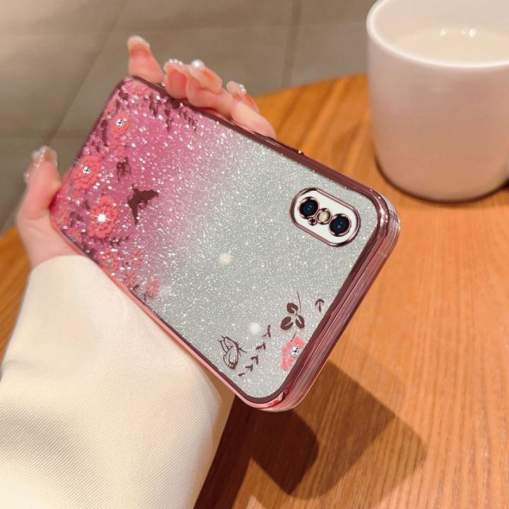 เคสกากเพชรสำหรับ-iphone-x-xr-xs-สูงสุด7-8-6-6s-se2-se3-se-2020-2022เคสโทรศัพท์ฝาหลังอ่อนนุ่มซิลิโคน-tpu-ยืดหยุ่นเคสกันกระแทกมือถือ-bling-ป้องกันชุบดอกไม้ไล่ระดับสี