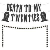 Black Glitter Death To My Twenties Banner 30th Birthday Decorations for Women Men Circle Dot Garland for Funeral 30th Birthday Banners Streamers Confe