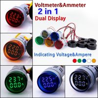 Mini Digital Voltmeter Ammeter 22Mm Round AC 50-500V 0-100A Amp Volt  Tester Meter Dual LED Indicator Pilot Lamp Light