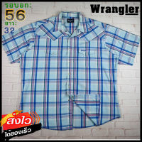 Wrangler®แท้ อก 56 เสื้อเชิ้ตผู้ชาย แรงเลอร์ สีฟ้า แขนสั้น เนื้อผ้าดี