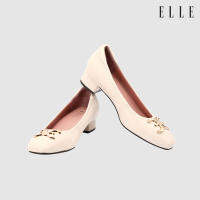 ELLE SHOES รองเท้าหนังแกะ ทรงส้นเหลี่ยม LAMB SKIN COMFY COLLECTION รุ่น Block heel สีขาวออฟไวท์ ELB003