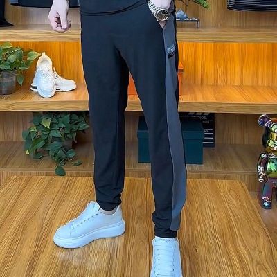 【Ready】🌈 23 summer th high-elas ice silk casl suit mens quick-dryg -mat sports short-sed troers two-piece set