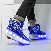 Double-Wheeled Heelys Rechargeable LED Shoes Roller Shoes Parent-Child Roller Skates Teenager Outdoor Sports Shoes