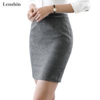 ขายดีที่สุด ioztt2023 -  Lenshin Women กระโปรงสีเทาสำหรับใส่ทำงาน Simple Style Pencil Formal Above Knee Mini Office Lady