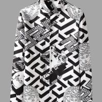 TOP☆VERSACE fashionable and versatile long-sleeved shirt for mens Korean slim casual shirt, high-end trendy brand print top