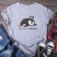 COD DSFERTRETRE Penguin To Do List Nothing Cute T Shirt Women Cartoon Tee Tshirt Funny Women T-shirt Tops