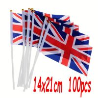 ZXZ UK Flying Flag 100pcs Britain Hand Flag 14x21cm United Kingdom Banner flag with plastic flagpole