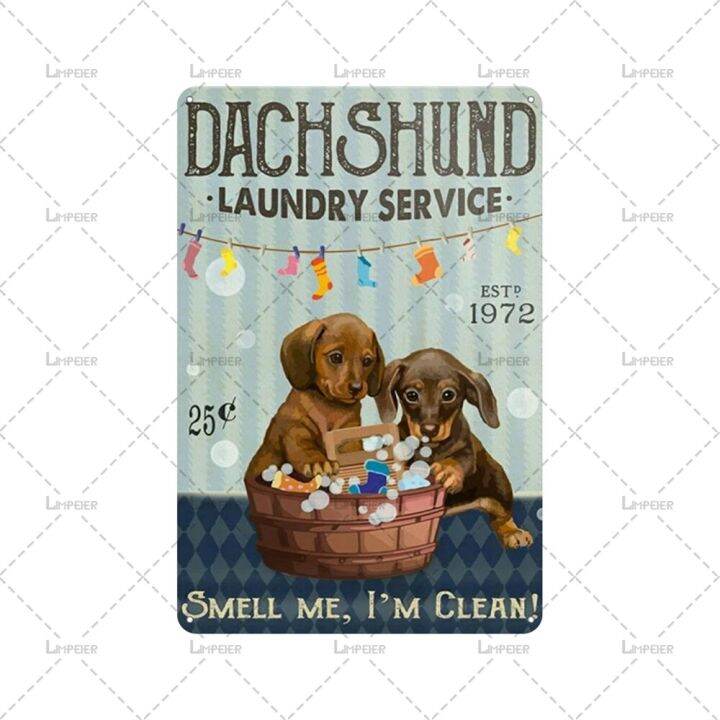 dachshund-laundry-service-metal-plate-retro-style-funny-animals-cartoon-tin-sign-vintage-bath-shop-decor-shar-pei-metal-sticker-baking-trays-pans