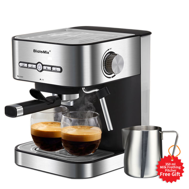 20 Bar Semi Automatic Coffee Maker Machine by BioloMix ,with Milk Steam  Frother Wand, for Espresso, Cappuccino, Latte and Mocha