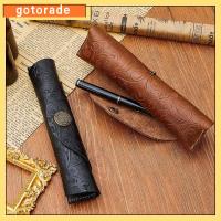 GOTORADE 2 Pieces เครื่องหนังแท้ กล่องใส่ปากกา สีน้ำตาลสีน้ำตาลเข้ม วินเทจ ที่ใส่ดินสอ แกะสลักลาย สีดำสีดำ กระเป๋าหนังใส่ปากกา บ้านในบ้าน