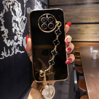 COROGI เคสสำหรับ Huawei Mate 50 / Mate 50 Pro พร้อมสายรัดข้อมือลายดอกโคลเวอร์นำโชคกำไลข้อมือสุดหรูกันกระแทกเคสมือถือขอบสี่เหลี่ยมฝาหลังป้องกันซิลิโคนแบบนิ่ม