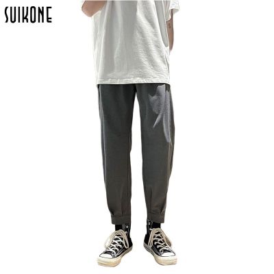 Suikone ผู้ชายกางเกงแฟชั่นฤดูใบไม้ร่วงสีทึบลำลองกางเกงบีมกางเกงเวอร์ชั่นเกาหลีกางเกงเวลโคร