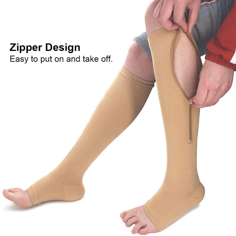 Zipper Pressure Compression Socks Support Stockings Leg - Open Toe