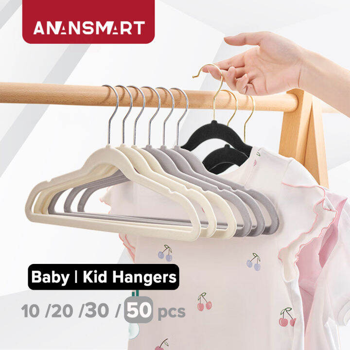 [SG] Anansmart Baby Kid Hangers for Clothes Velvet Hanger 10/20/30/50pcs , 28cm Anti Slip