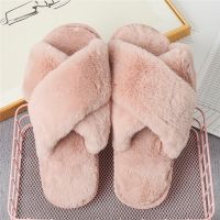 2022 New Design Slippers Fluffy Fur Slides Flat Indoor Floor Shoes Ladies Flip Flops