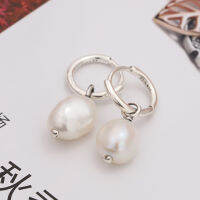 Lomeo 925 Silver 2021 summer new 1:1 original logo Freshwater Cultured Baroque Pearl Hoop Earrings DIY trendy necklace pendant