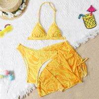 ► Fluid Pattern 3pack Girl Swimsuit with Beach Skirt 7-14Years Children 39;s Swimwear Triangle Bikini Set Kids Bathing Suit Beachwear