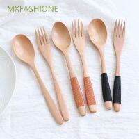 MXFASHIONE Handmade Spoon Natural Dinnerware Sets Fork Wooden Utensil Cereal 2PCS Soups Rice Tableware