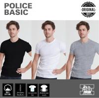 Police เสื้อยืดทรง Slim Fit BASIC สี ขาว ดำ เทา (1014,B005,X005)