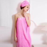 【 WYIN kitchen】 Women summer pure color cotton towel strapless night dress adult bath wrap bathrobe to send shower cap sleepshirts