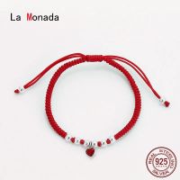 La Monada Heart Charm Red Thread For Hand 925 Sterling Silver Bracelet Red Thread String Rope Bracelets For Women Silver 925 Charms and Charm Bracelet