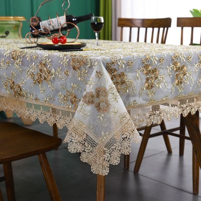 Battilo Table Cover Tablecloth Rectangular Luxury Embroidered Lace Coffee Tables Cloth for Dining Table Wedding Decora
