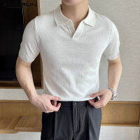 INCERUN Mens Versatile Lapel Fitting Solid Short Sleeve Top Tee Business Leisure T-Shirt (Korean Style)