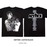 2023 hot ?เสื้อยืดวินเทจ? QWT198-1 JUSTICE BOOTLEG เสื้อยืดสีดำ สะดวกสบาย?