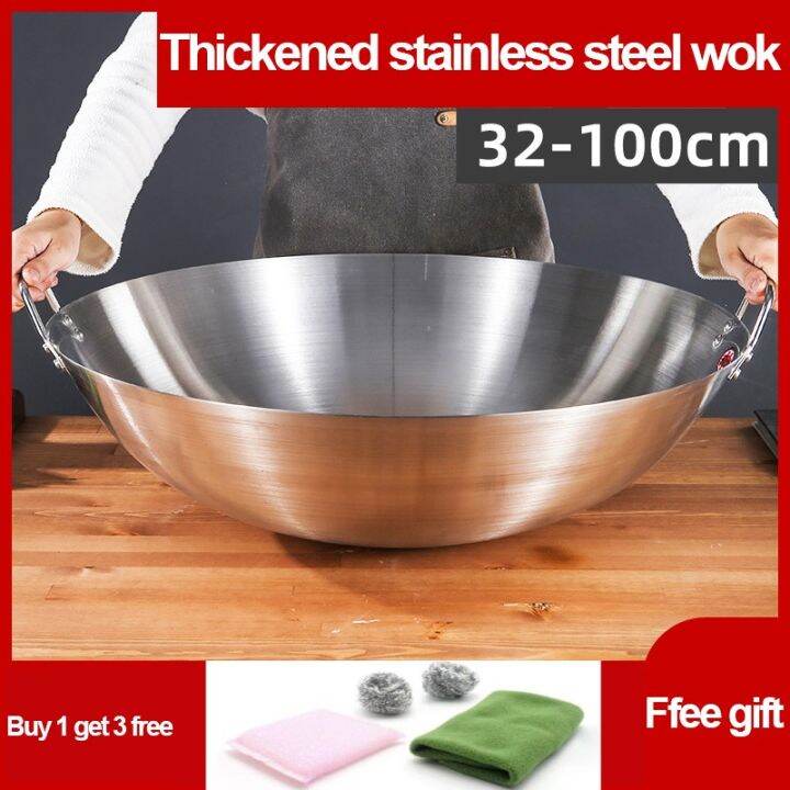 【Divine Wilk】Largecapacity stainless steel wok with double handles, easy to clean, nonstick