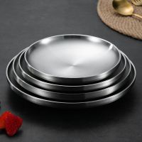 304 Stainless Steel Round Plate Double-Walled Insulated Dinner Plate Plates for Snack Dishes and Fruit