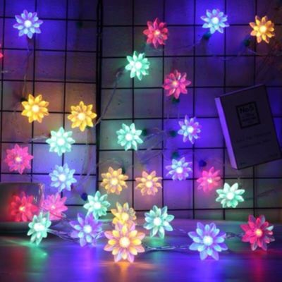 ❍ Fairy Lotus Light String LED Flower Blossom Garland Lights Battery Powered for Wedding Christmas Ramadan Bar KTV Decoration