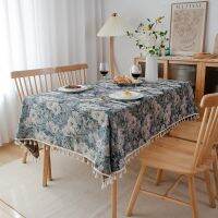 6/8/10 Seaters American Style Tablecloth Blue Oil Painting Jacquard Table Cloth Cabinet Furniture Dust Cover Coffee Table Flower Home Textile