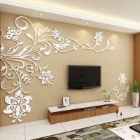 European Style 3D Flower Tree Wall Sticker Living Room Decorative Decals Home Art Decor Poster Solid Acrylic Wallpaper Stickers