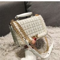 2023 Winter Fashion New Female Square Tote Bag Quality Woolen Pearl Womens Designer Handbag Ladies Chain Shoulder Crossbody Bag