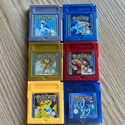 GBC ซีรีย์เกมโปเกมอนเวอร์ชั่นเยอรมัน NOE 16บิตการ์ดคอนโซลตลับเกมวิดีโอสีแดงสีน้ำเงินคริสตัลสีเงินสำหรับ GBA GBC