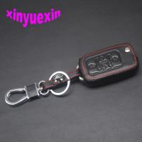 ✕ Xinyuexin Leather Car Key Cover Fob Case For VW Sharan 4 Buttons Flip Remote Key Jacket Case Car-stying With Keychain No Logo