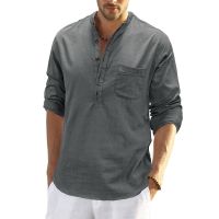 [COD] Small Collar Cotton Shirt Men Foreign Trade Europe and America Sleeve Mens Loose