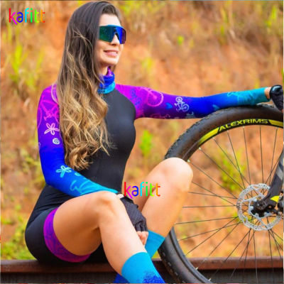 แฟชั่นของผู้หญิงแขนยาวขี่จักรยานเสื้อผ้า skinsuit ชุดลิงน้อยขี่ชุด macaquinho C iclismo feminino J umpsuit ชุด