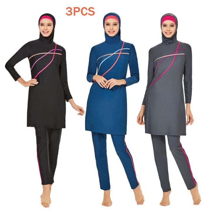 Muslim Modest Swimwear Hijab Swimsuit Women Long Sleeve Swimming Suit ...
