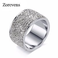 【lz】▣✸✶  Zorcvens nova marca de moda completa cristal claro jóias moda 316l aço inoxidável noivado anéis casamento para mulher