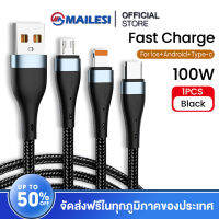 MAILESI New 6A 100W Super Fast Charging Cable 3 In 1 Nylon Braided Data Cable IOS Micro USB Type-c for i Phone 13 12 11Pro Max Huawei Xiaomi Samsung Oppo Vivo