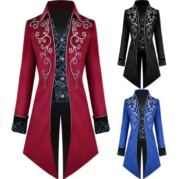 Rainny Men Tailcoat Jacket Goth Steampunk Uniform Hoodie Party Outwear Long  Sleeve Coat
