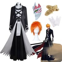 Anime Bleach Costume Kurosaki Ichigo Cosplay Thousand-Year Blood War Wig Black Shinigami Attire Outfit Uniform Halloween Men Clo